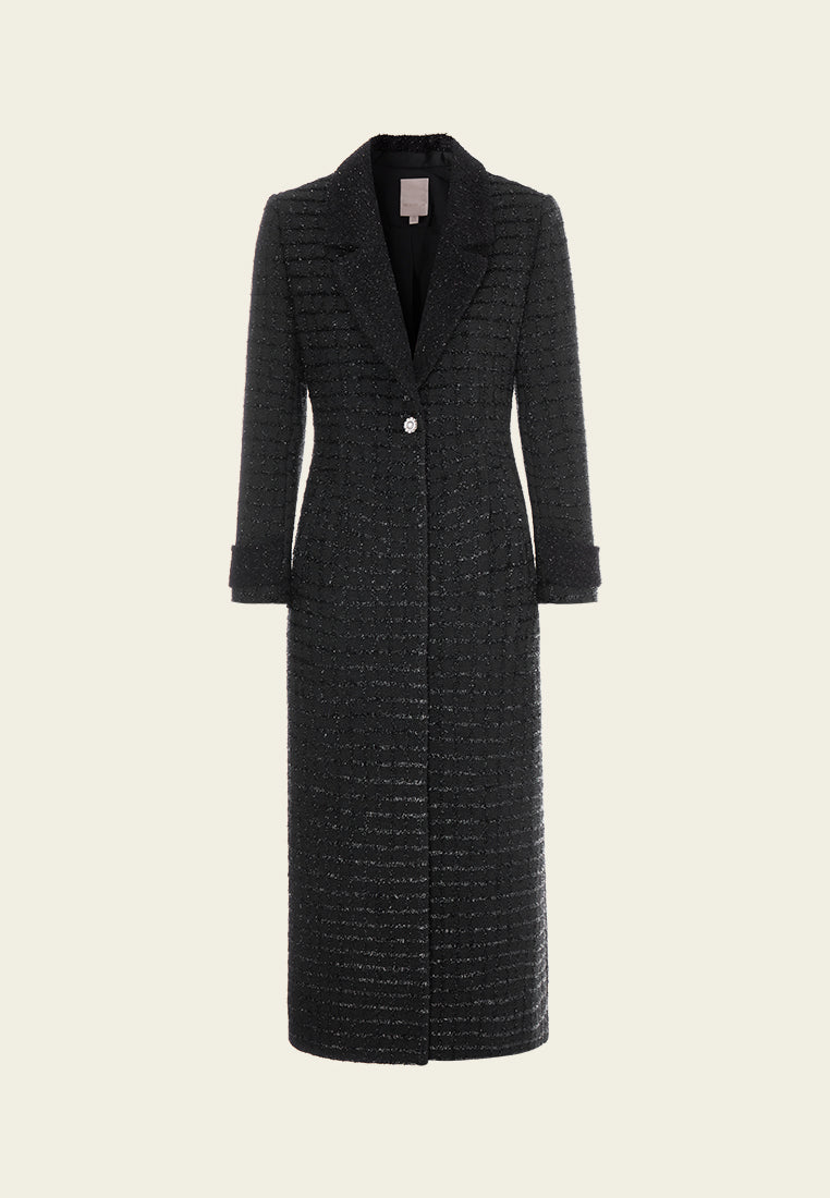 Lurex Checked Frayed Tweed Maxi Coat