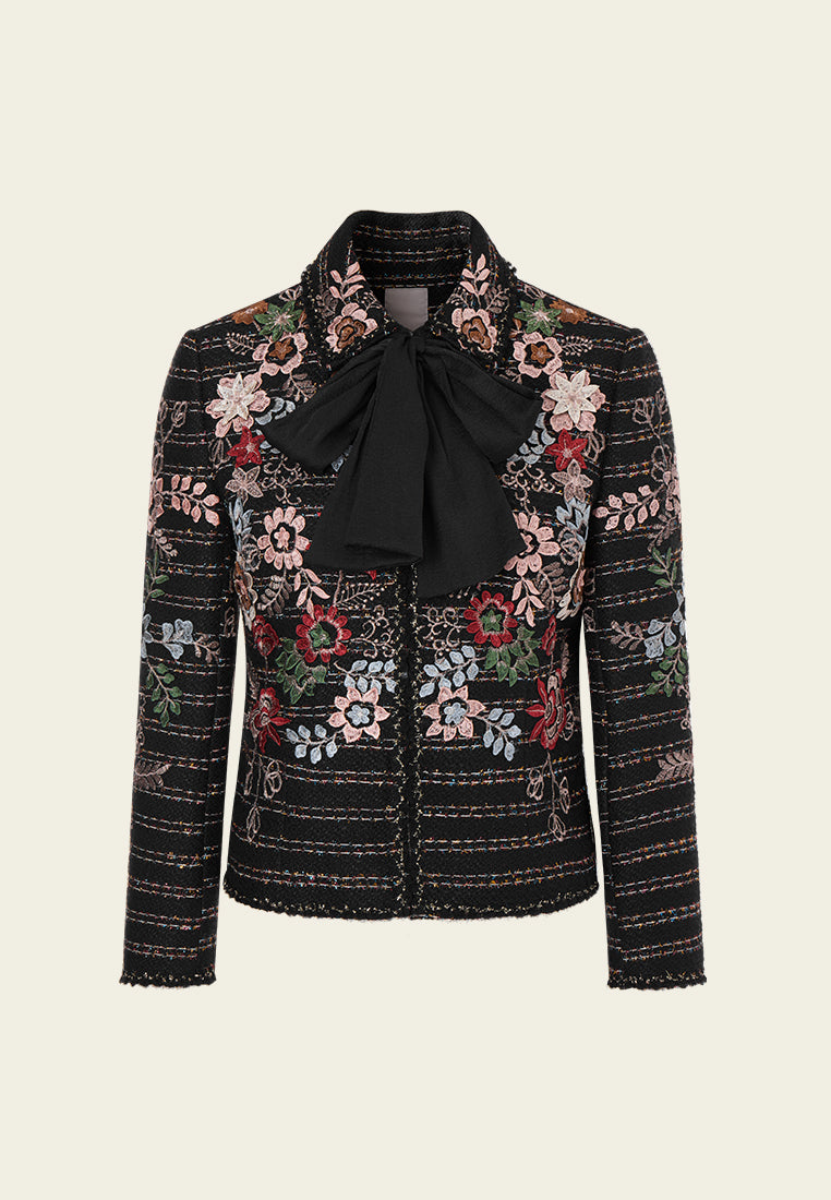 3D Flowers Pussy-bow Tweed Jacket