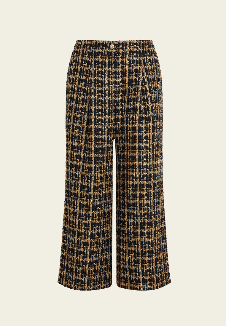Ornée Check Tweed wide-Leg Trousers
