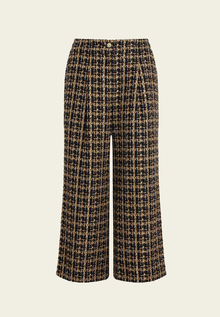 Ornée Check Tweed wide-Leg Trousers