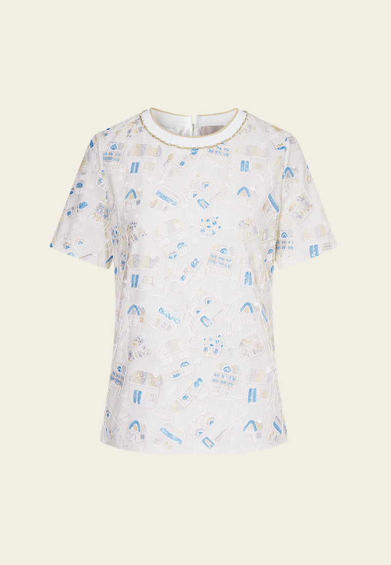 Beige Dreamy Embroiederd Top