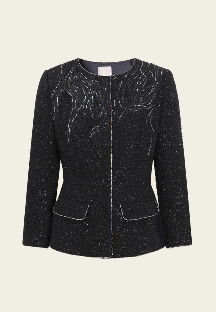 Velora Sparkle Embroidered Tweed Jacket