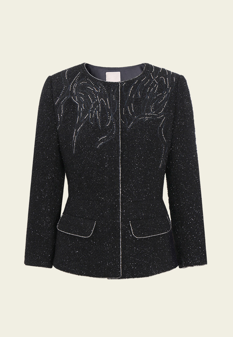 Velora Sparkle Embroidered Tweed Jacket