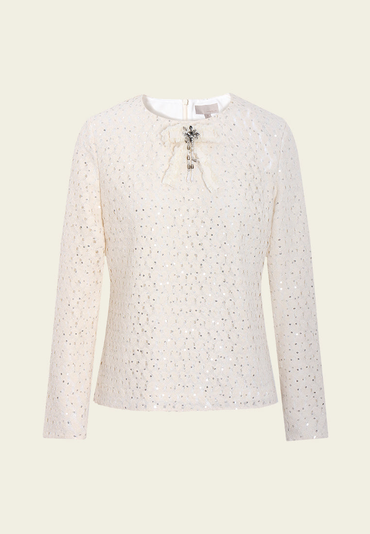 Embellished Bow Sequin Blouse