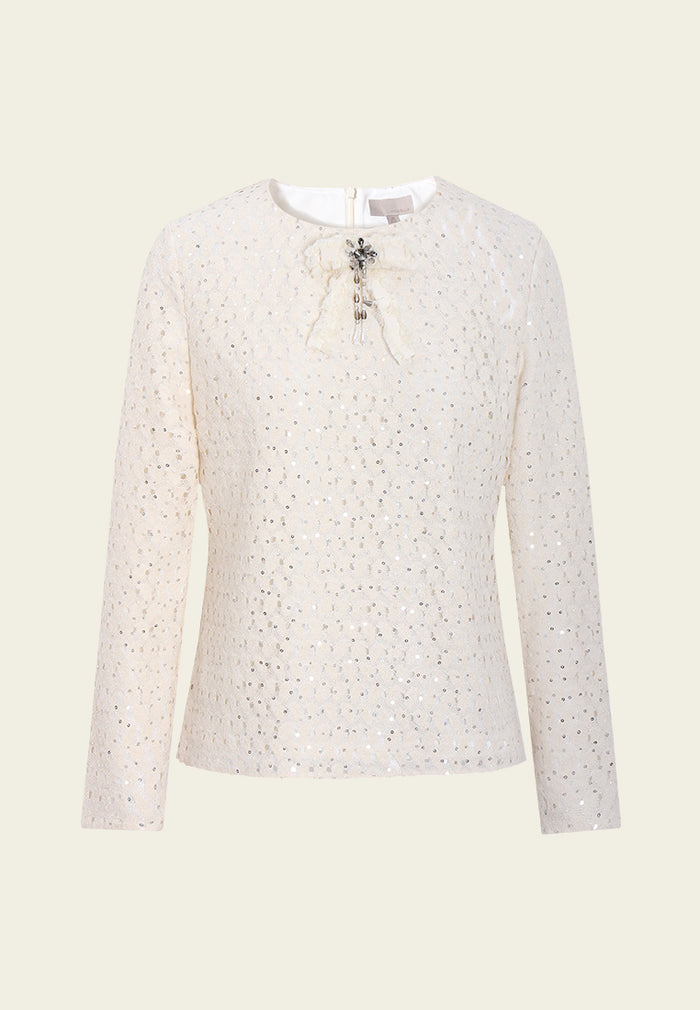 Embellished Bow Sequin Blouse