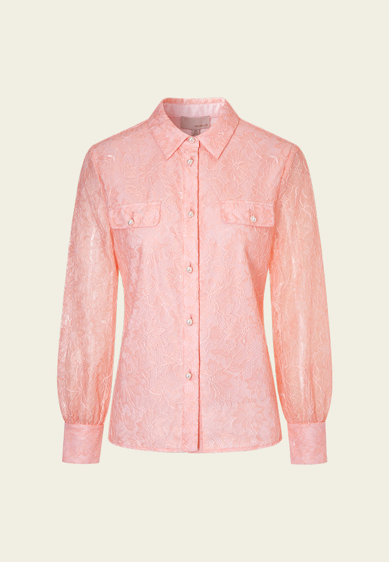 Puff-sleeve Lace Lapel Shirt