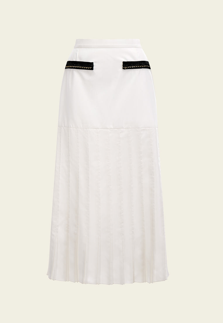 Panelled Pleated-detail Contrast-trim Elasticated-waistband Skirt