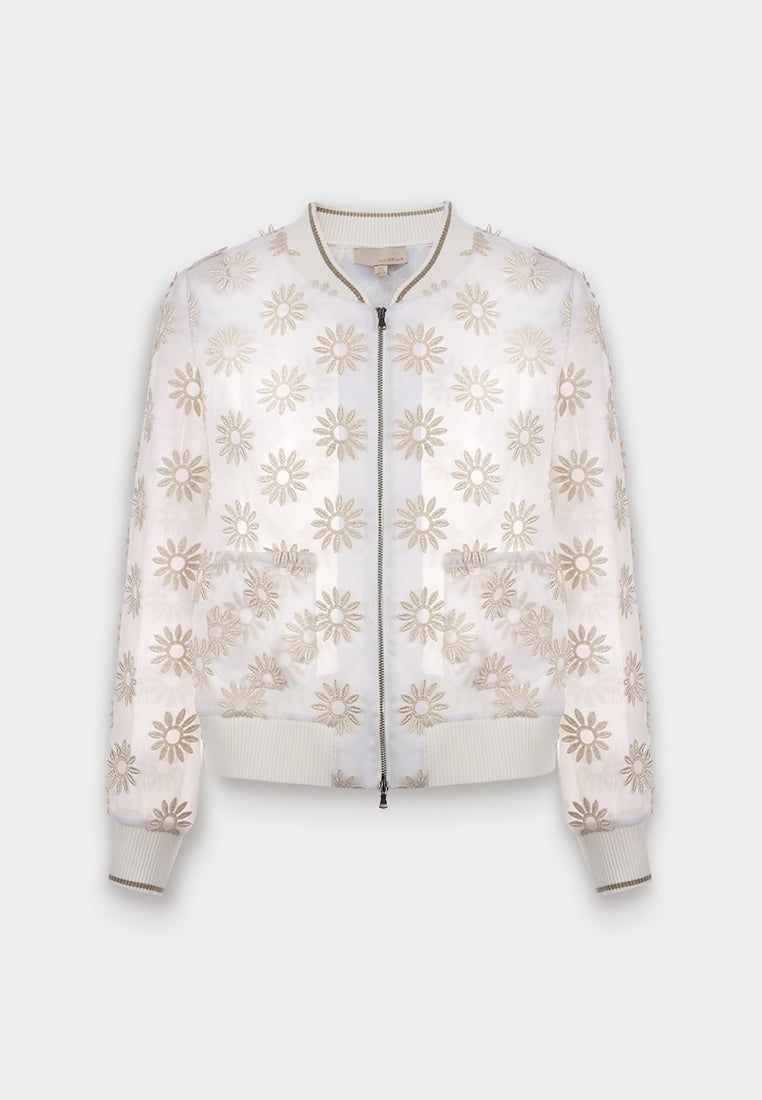 Ivory Daisy Sheer Bomber Jacket