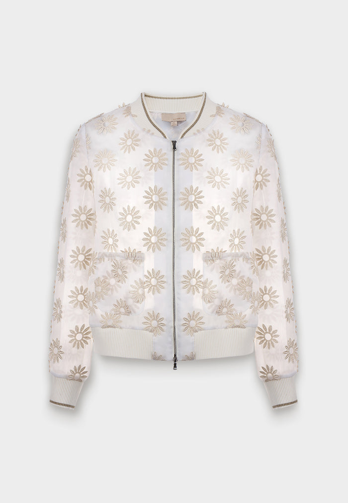 Ivory Daisy Sheer Bomber Jacket