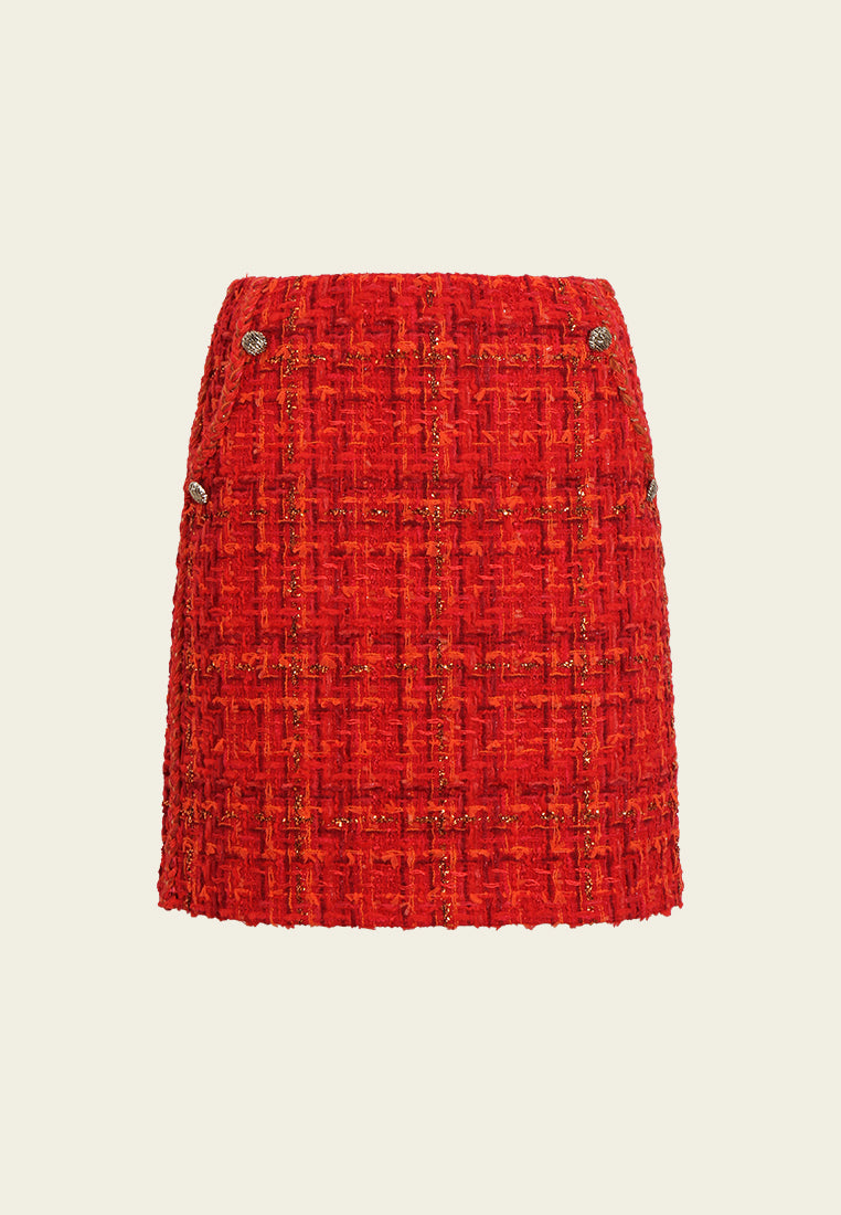 Rouge Éclat Buttoned Tweed Skirt