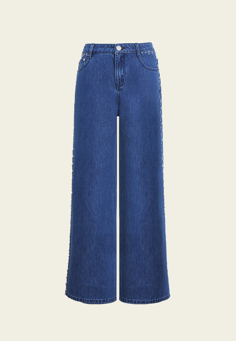Embellished Side-Seam Denim Trousers