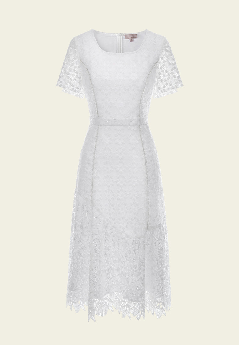 White Square Neck Lace Dress