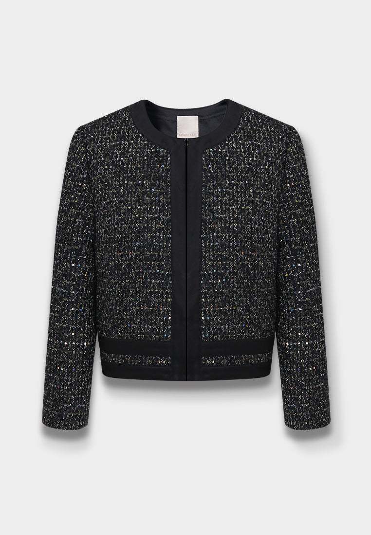 Noir Lurex Zip Tweed Jacket