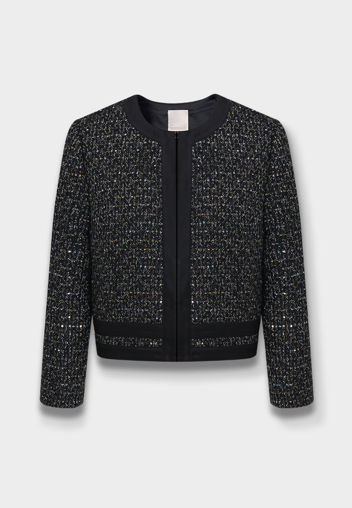 Noir Lurex Zip Tweed Jacket