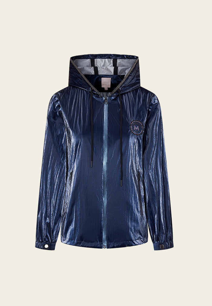 Dark Blue Hooded Windbreaker Jacket