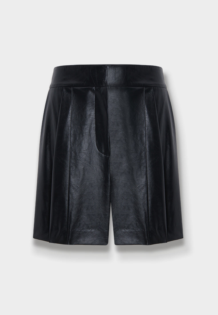 Short Tailleur Noir en Cuir Taille Haute