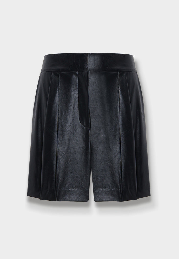 Short Tailleur Noir en Cuir Taille Haute