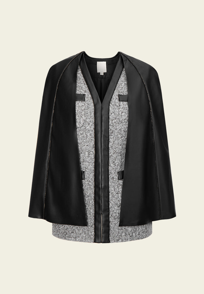 Detachable Contrast-trim Layered Cape