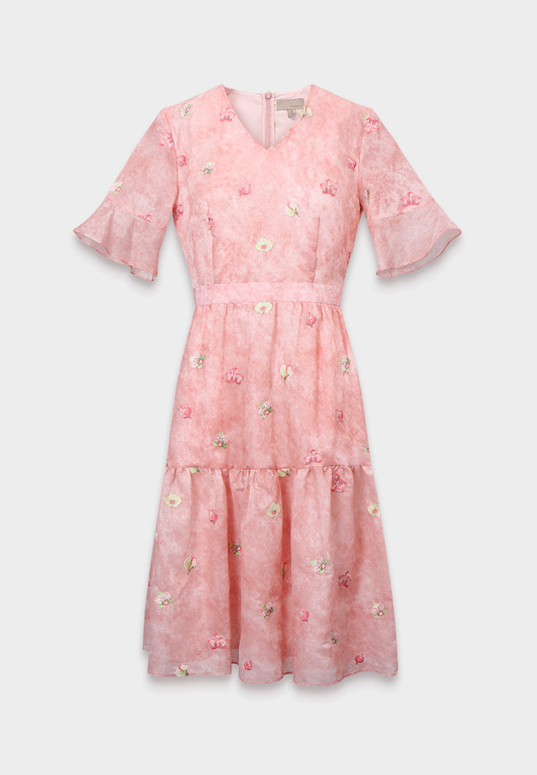 Rosé Blossom Embroided Dress