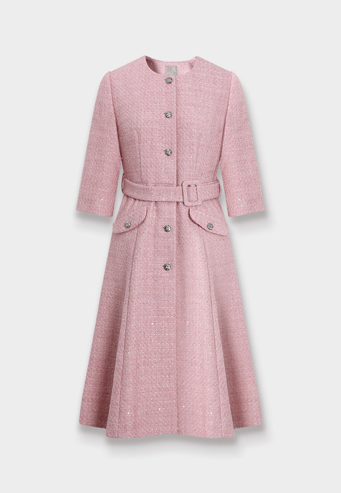 Éclat Bijou Belted Tweed Dress