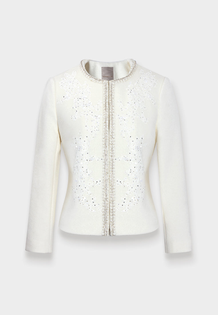 Éclat Fleurie Veste Brodée Blanche