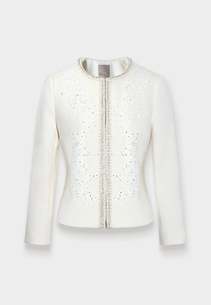 Éclat Fleurie Veste Brodée Blanche