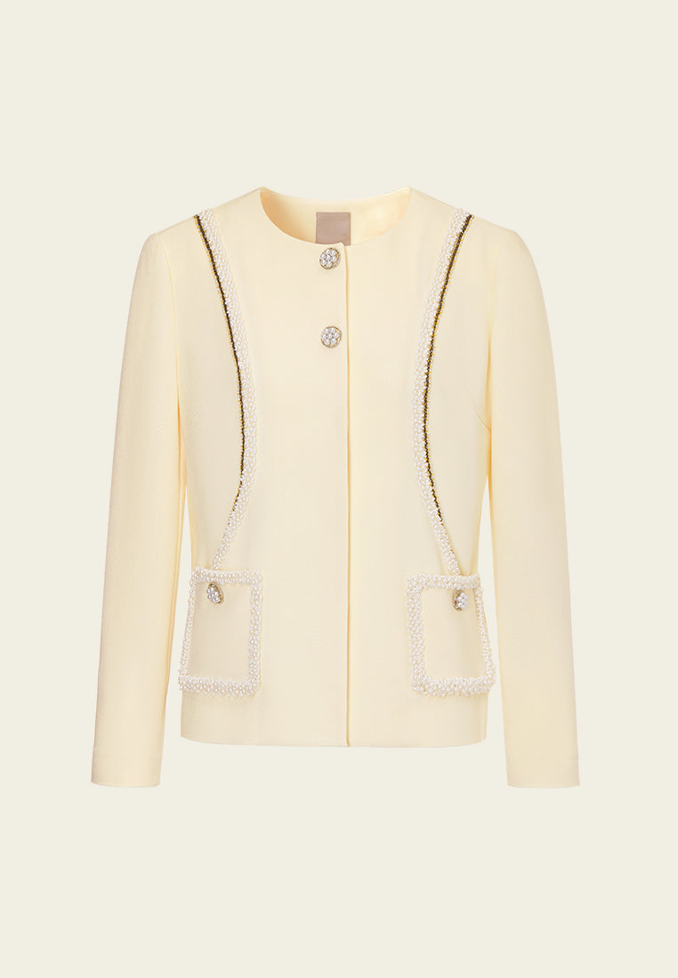 Custard Beaded Crepe Jacket MOISELLE