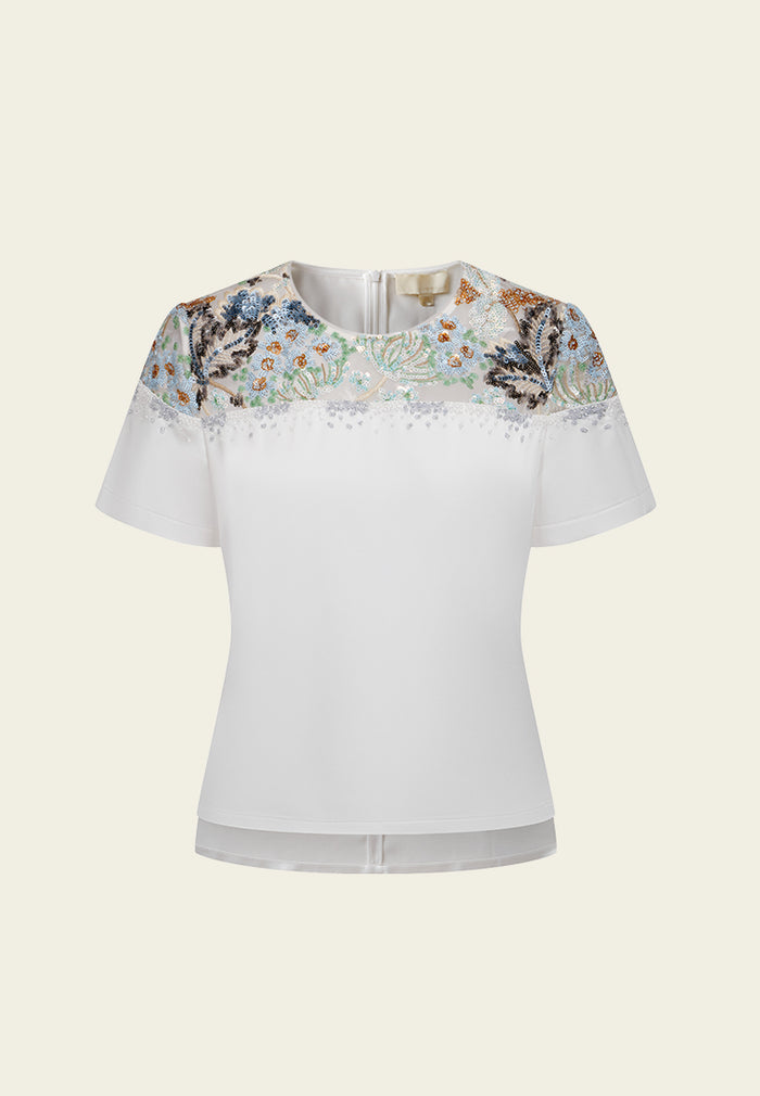 Embellished-panel High-low Hem Shirt