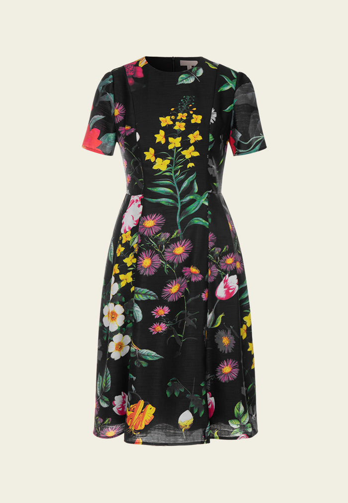 Floral-print Twill Pleated-detail Dress