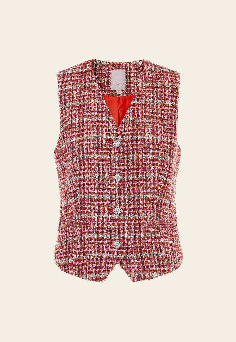 Checked Crystal Button Waistcoat