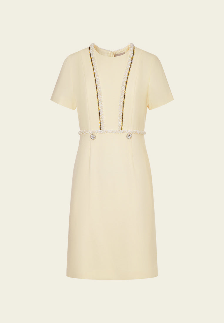 Custard Beaded Crepe Midi Dress MOISELLE