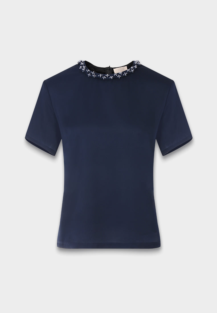 Silk Crepe Satin Embellished Blouse