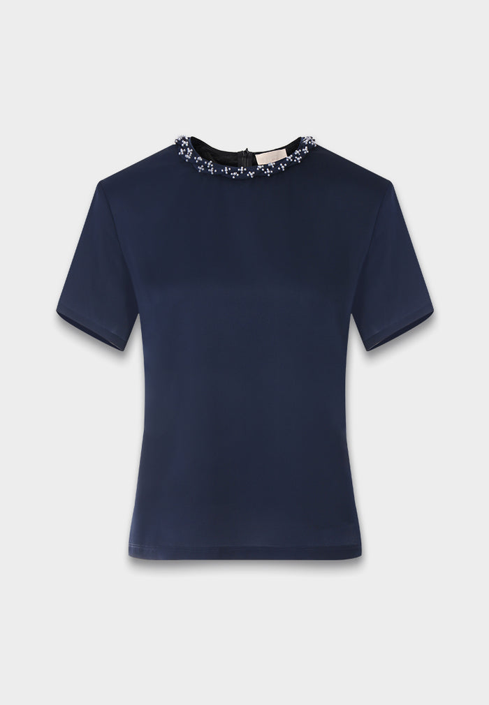Silk Crepe Satin Embellished Blouse