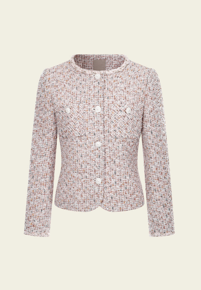 Mixed Tweed Embellished-button Cropped Jacket