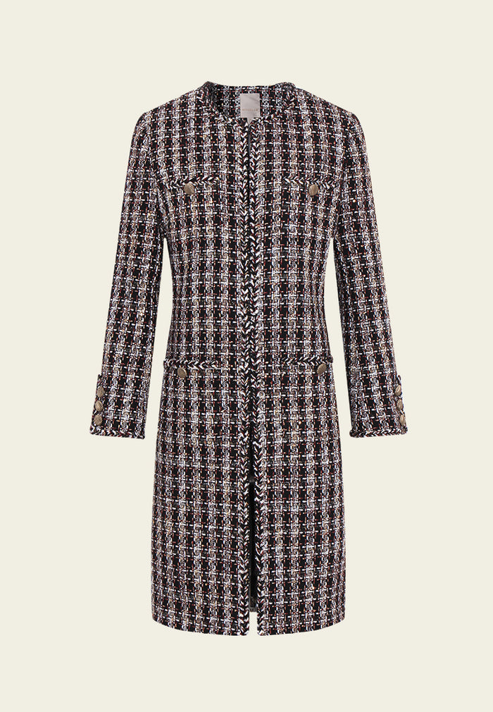 Checked Patch-pocket Tweed Long Coat