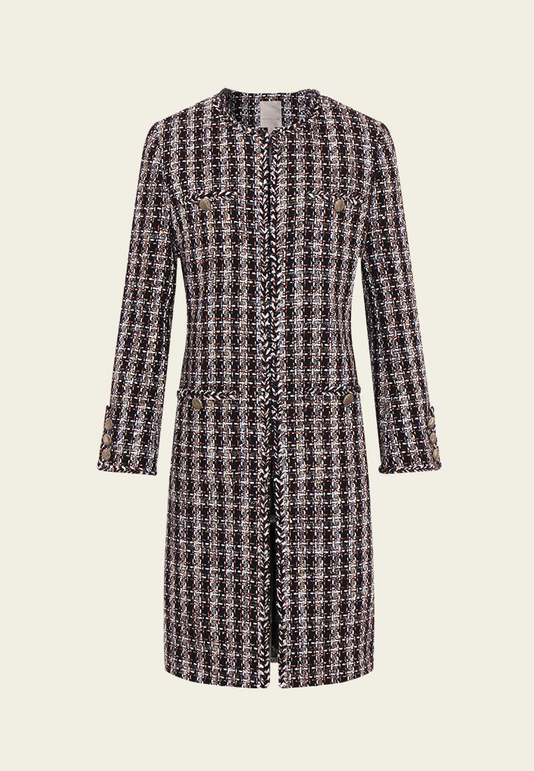 Checked Patch-pocket Tweed Long Coat