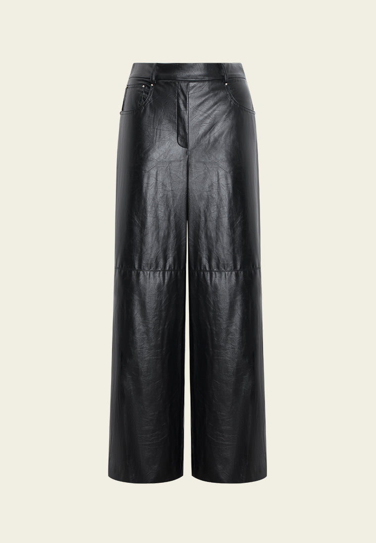 Noir Cuir Wide-Leg Trousers