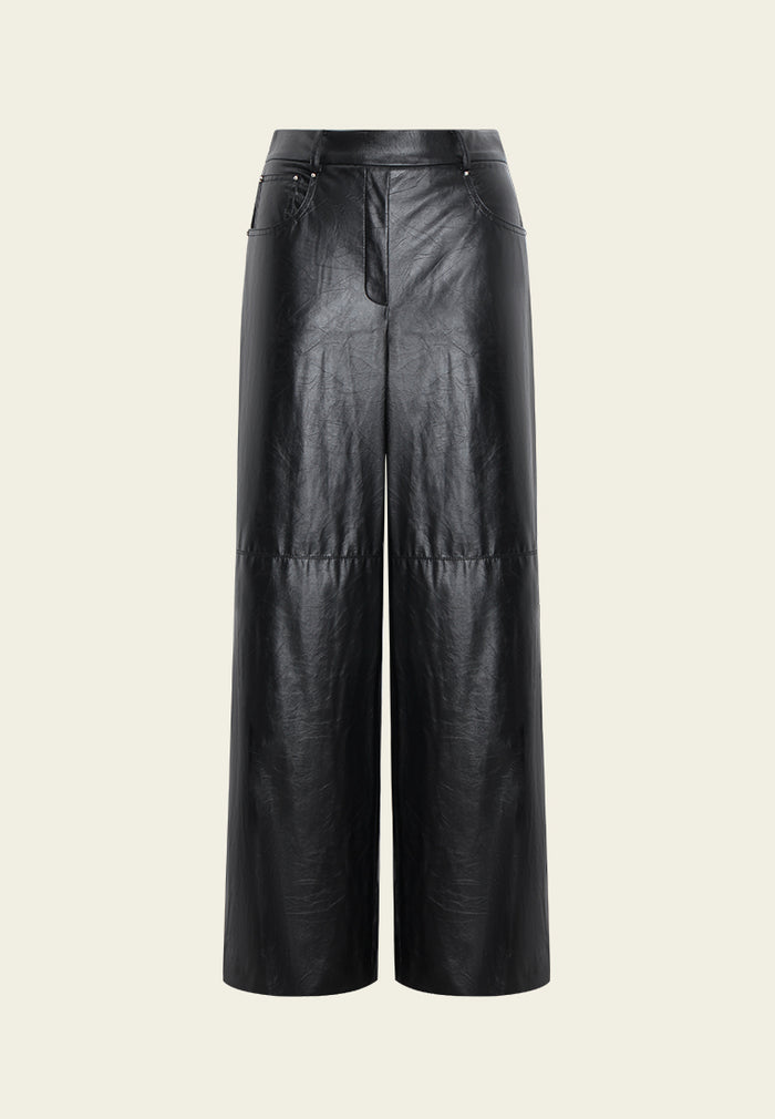 Noir Cuir Wide-Leg Trousers