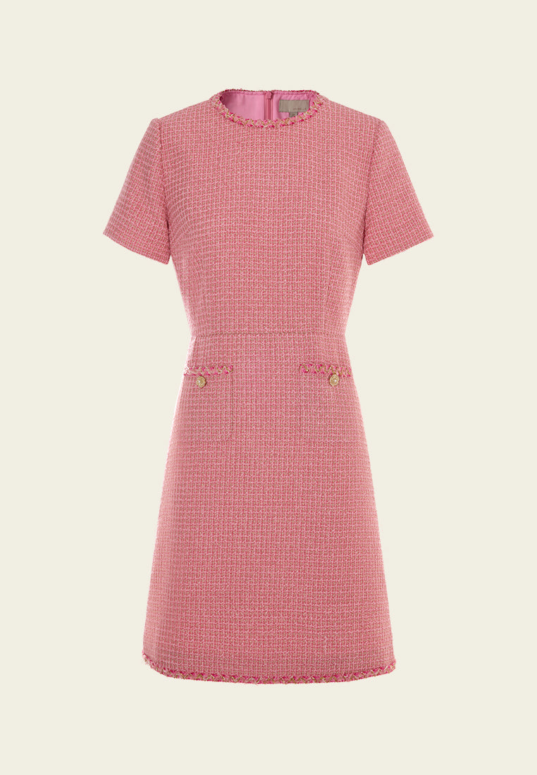 Crew-neck Frayed-trim Lurex-detail Tweed Midi Dress