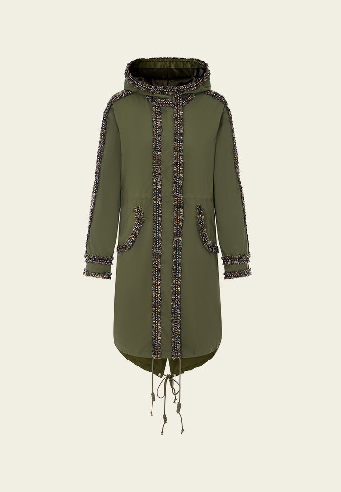 Frayed-and-chain-trim Drawstring Hooded Parka