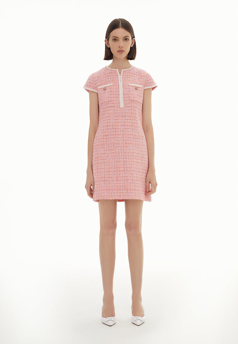 Pink Retro Short-sleeve Tweed Dress