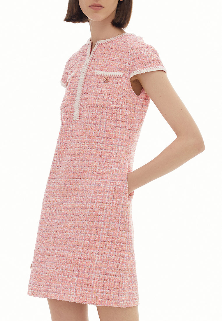 Pink Retro Short-sleeve Tweed Dress