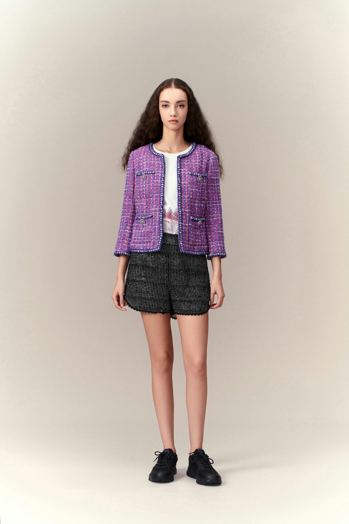 Primary Color Illusion Chunky Woven Tweed Jacket