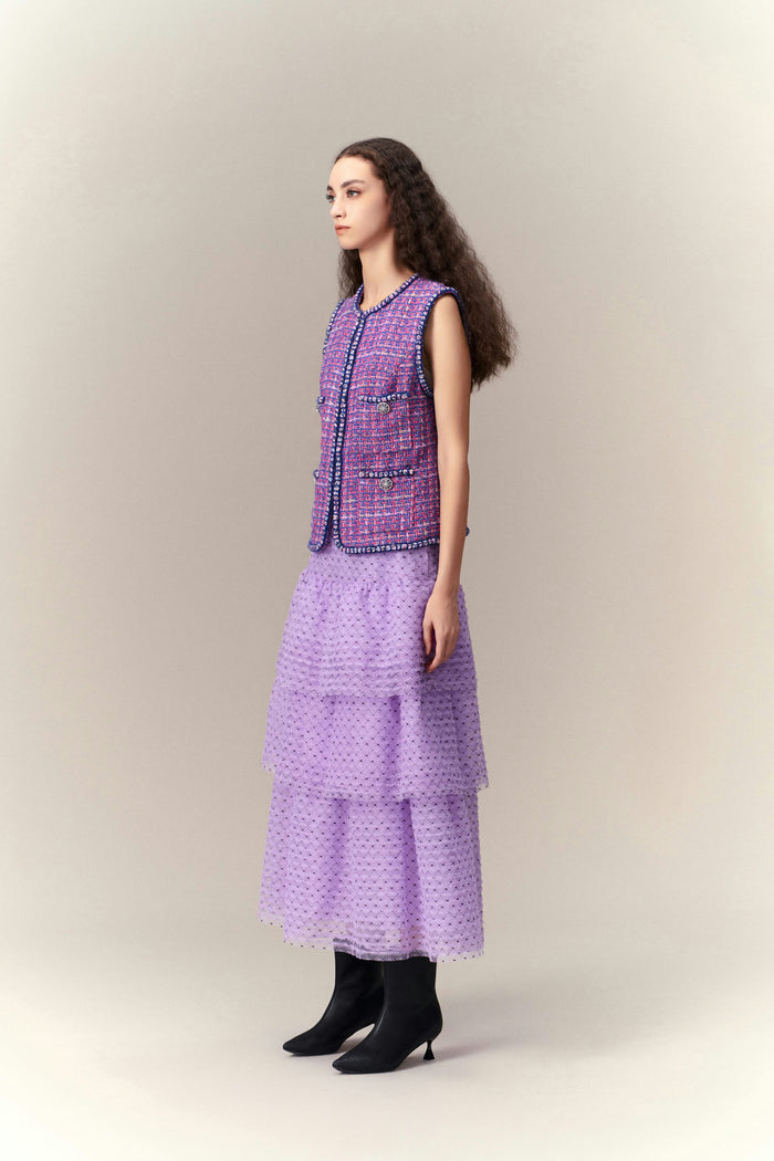 Primary Color Illusion Chunky Woven Tweed Vest