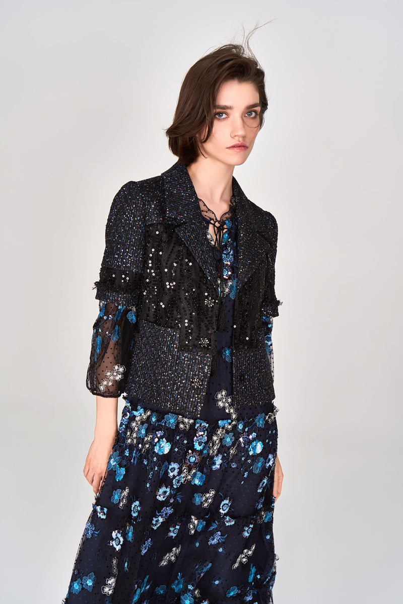 Floral Sequins and Embroidery Mesh Dress
