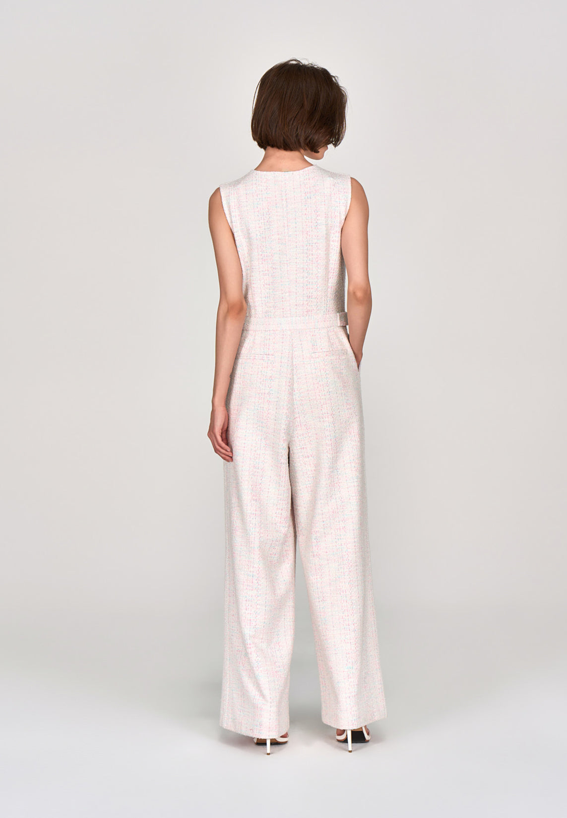 Cotton Candy V-neck Stretch Tweed Jumpsuit – MOISELLE