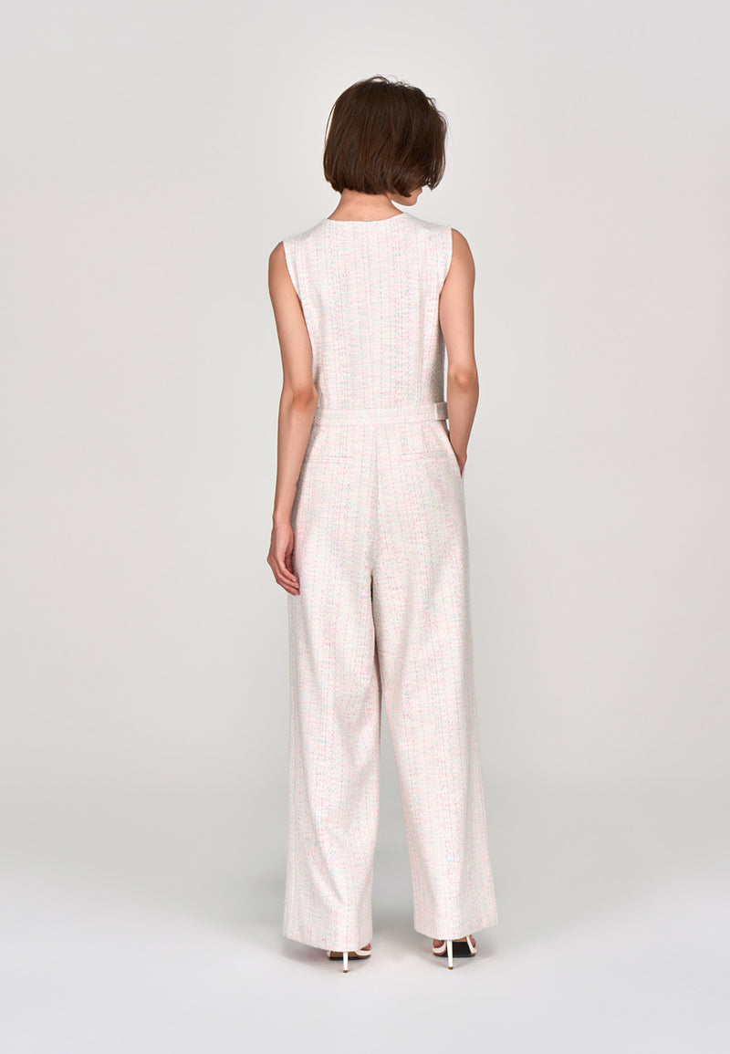 Cotton Candy V-neck Stretch Tweed Jumpsuit