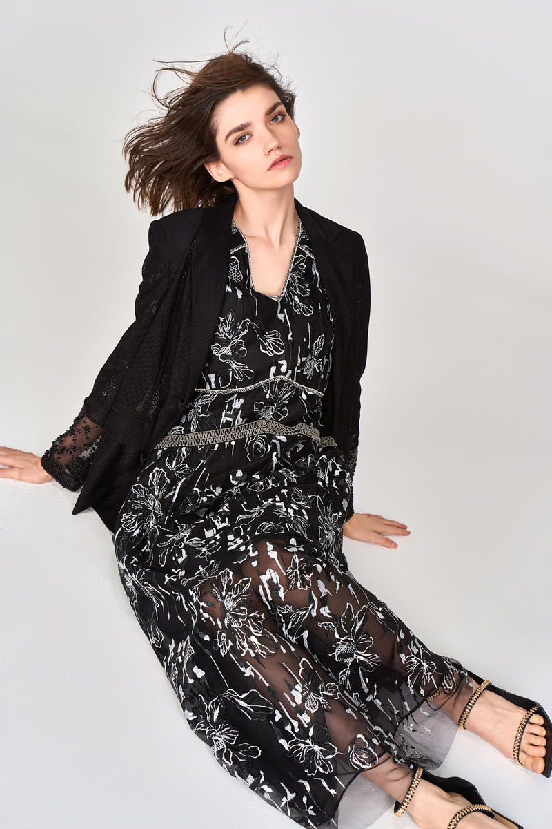 MOISELLE Black Sheer Floral Embroidery Dress MOISELLE Black Sheer Floral Embroidery Dress
