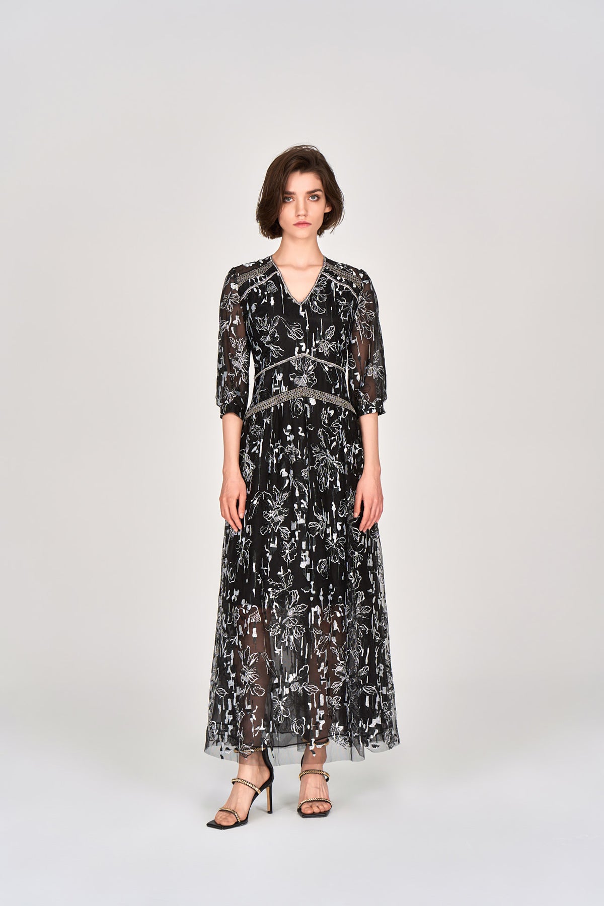 Black Sheer Floral Embroidery Dress