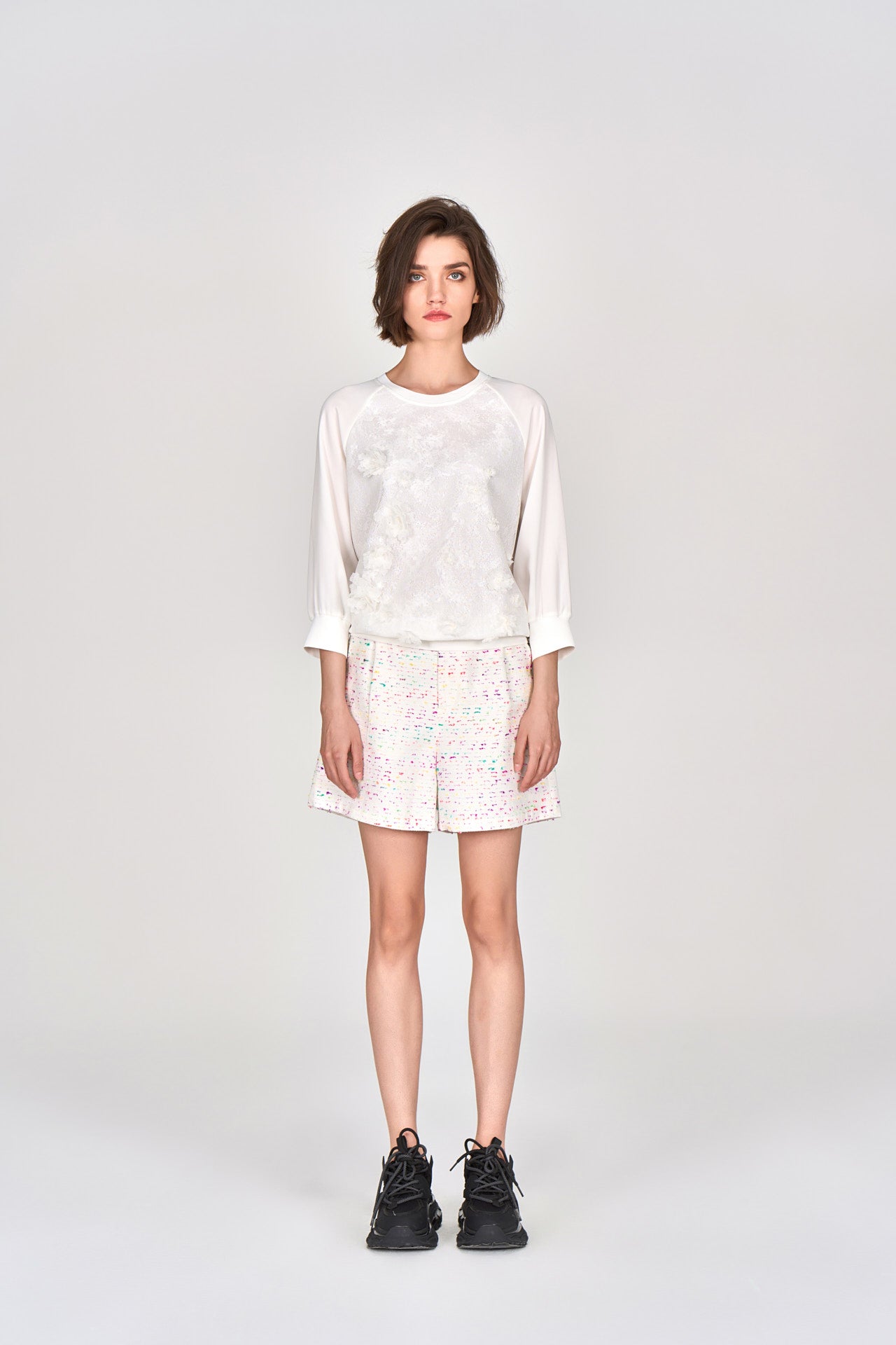 3D Floral Lace White Top